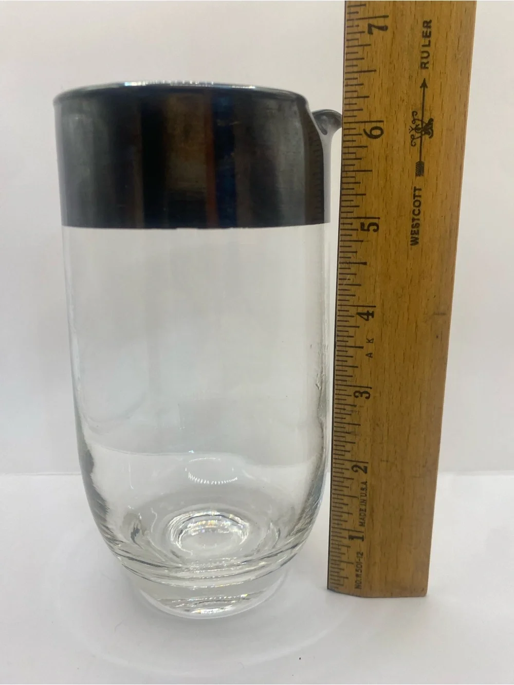 Vintage Dorothy Thorpe Silver Crystal Cocktail Pitcher & Roly Poly Glass